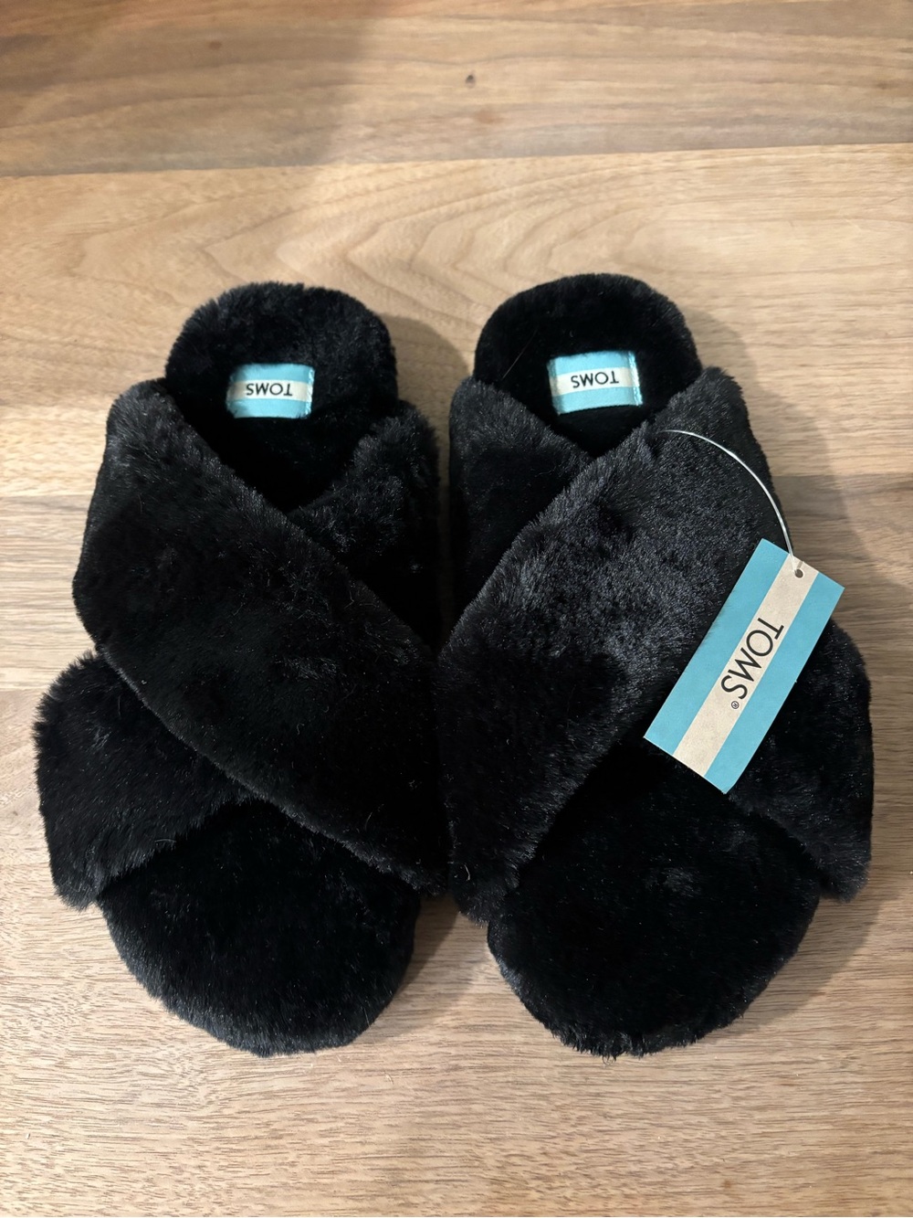 Toms Susie 
Black Faux Fur Slip-Ons - new with Brand Tag